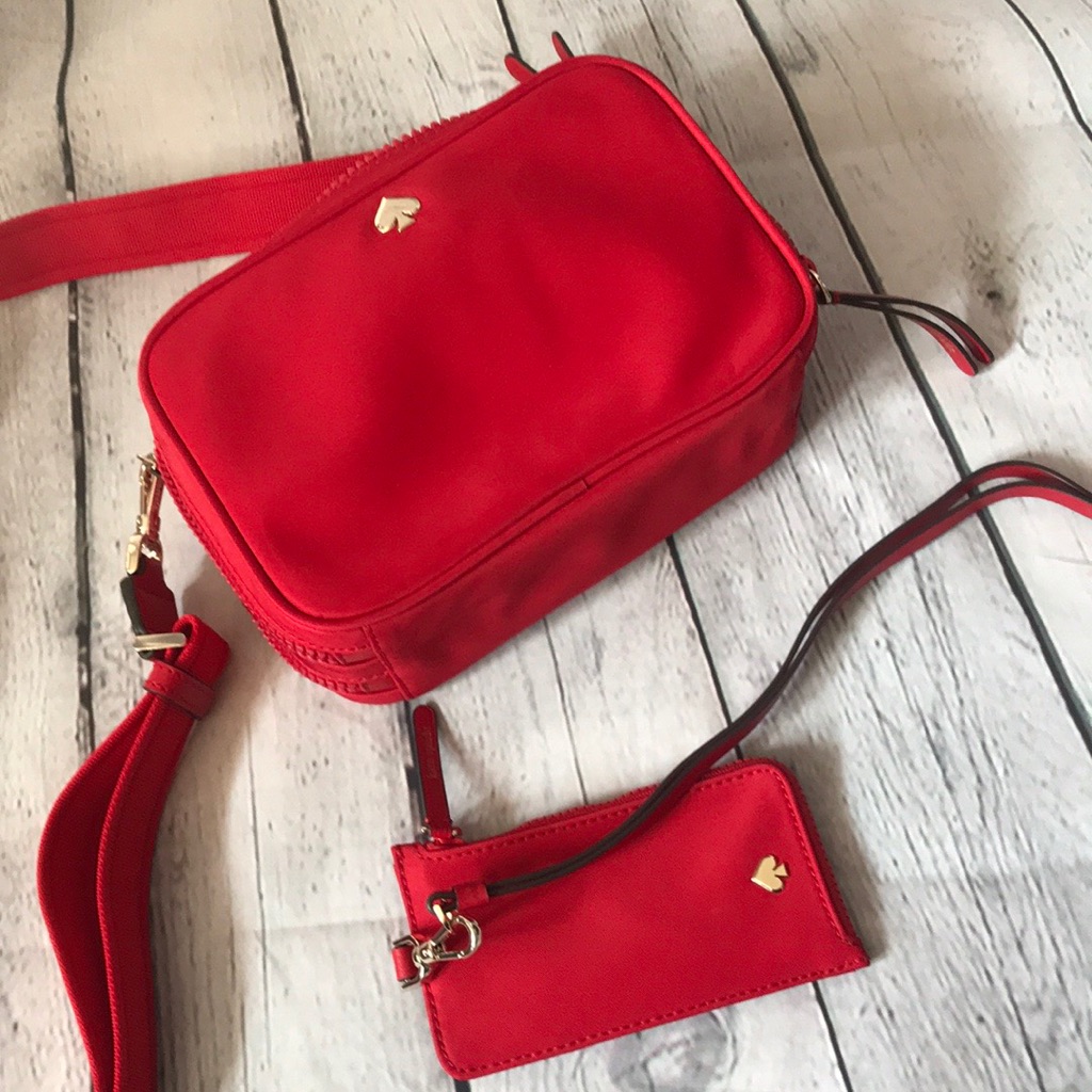 Kate Spade Red Camera Bag And Card Case/Lanyard